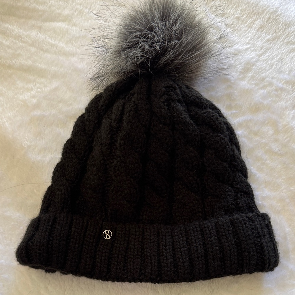 Black Knit Beanie with Pom Pom